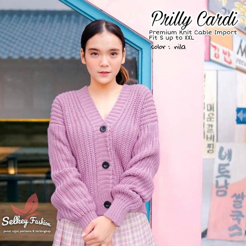 Prilly kardigan krop kancing rajut premium tebal 7get / Knit crop cardy premium 7Gauge