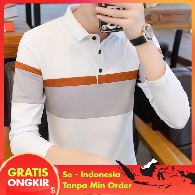 Kaos Polo Pria Kaos Lengan Panjang Tren 2021  Kerah Polo Shirt Pria  Korea Polo Tshirt