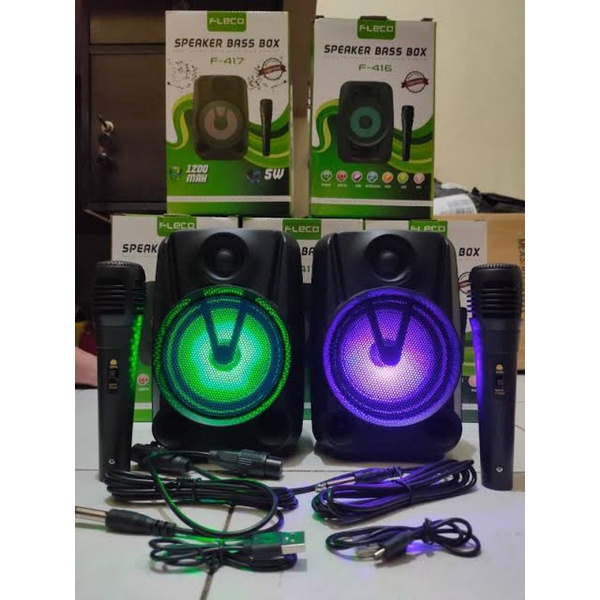 speaker bluetooth fleco f-417 free mic, salon musik karauke gratis microphone, bok music karoke, spe