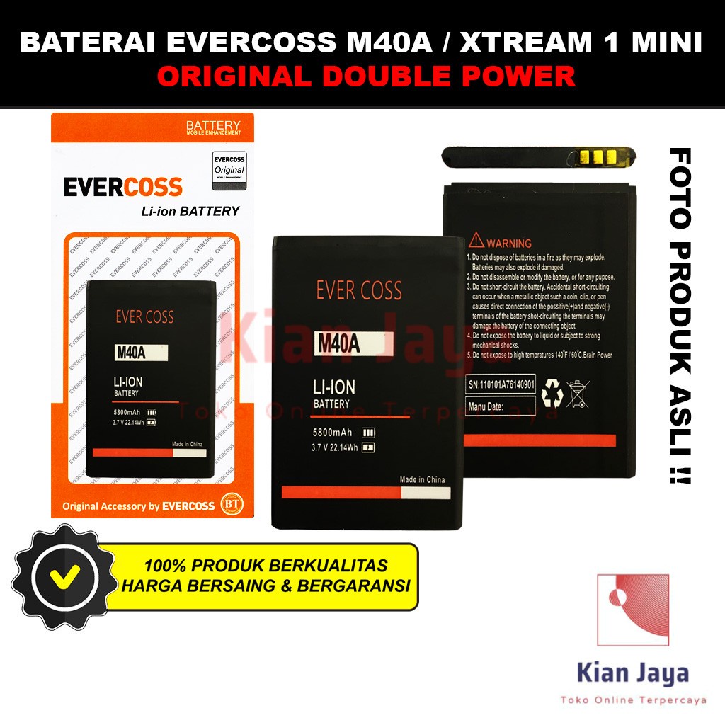 Baterai Evercoss M40A Xtream 1 Mini Original Double Power Batre Batrai Battery Hp Ori