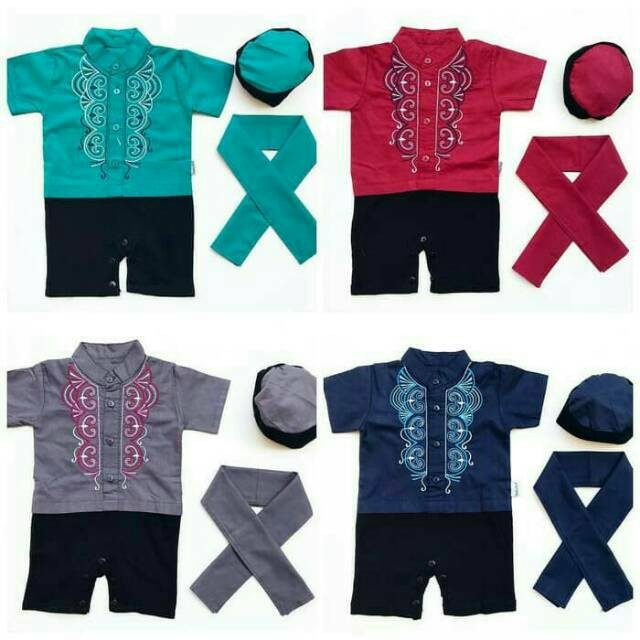 Sorban Baju Muslim anak Bayi Laki Laki jumper Romper koko selendang sorban - Hijau(M6Z4) Sorban Hita
