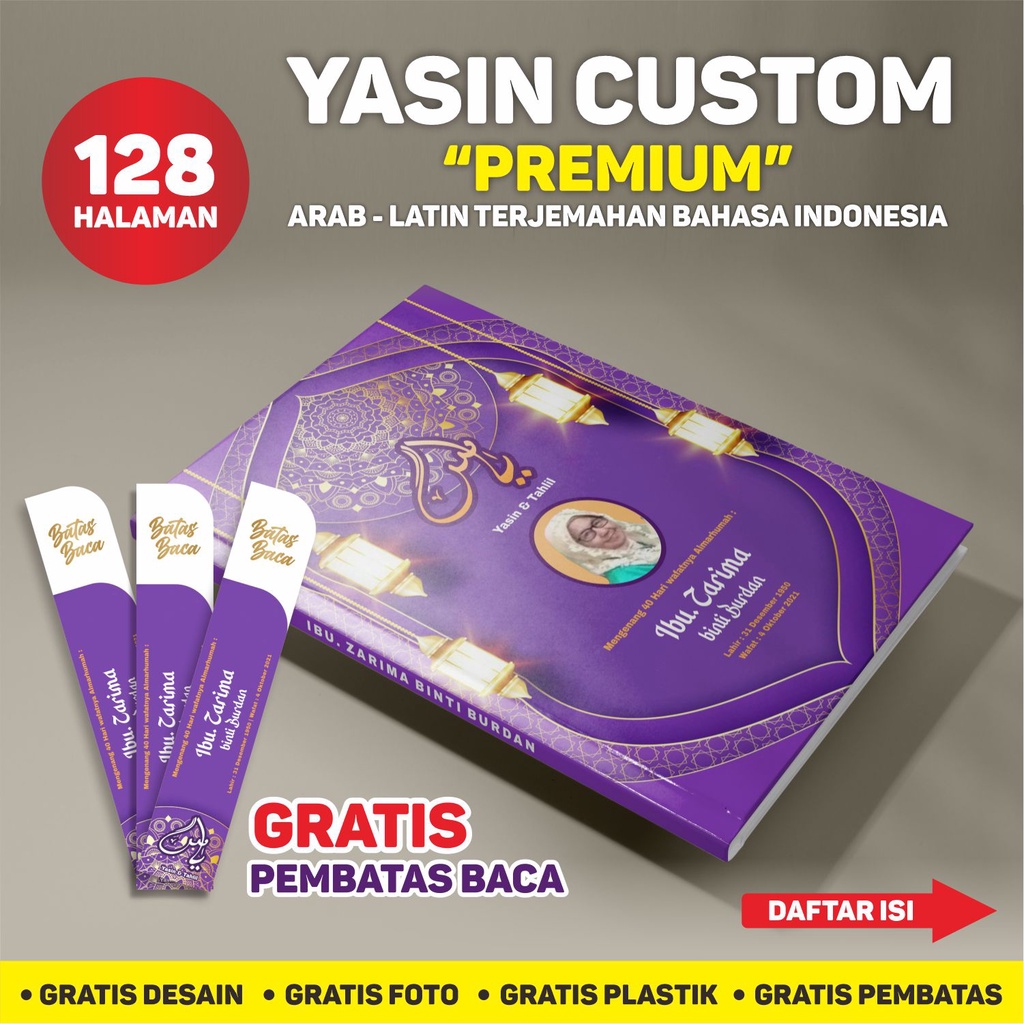 YASIN PREMIUM 128 HALAMAN TERMURAH || BUKU YASIN CUSTOM Cetak Yasin dan Tahlil Foto Murah