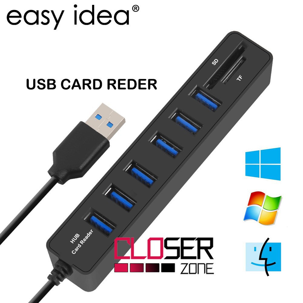 USB Hub 6 USB Port + Card Reader High Speed Transfer pc laptop  2 in 1  SD/TF Card CB220602 jnp