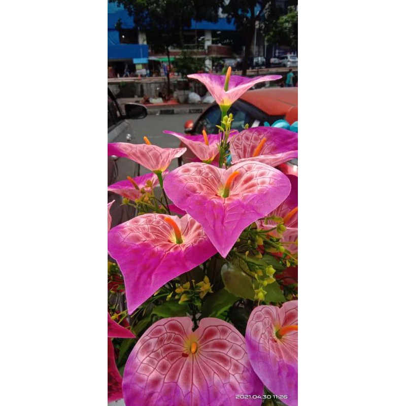 COD,Bunga artifisial  sudut Aron pandan +pot standing Besi.bunga pojok-Ungu