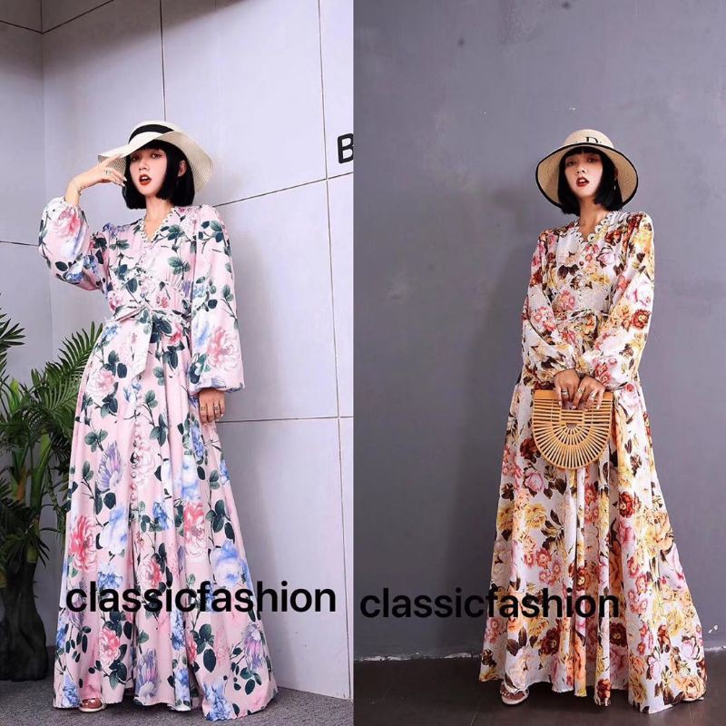 dress gamis premium motif bunga vintage import
