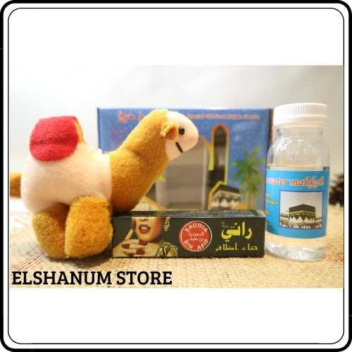 

Paketan 3M Oleh Oleh Haji Dan Umroh Air Zamzam / Rani Nail Henna / Gantungan Boneka Unta / DUS PAKETAN