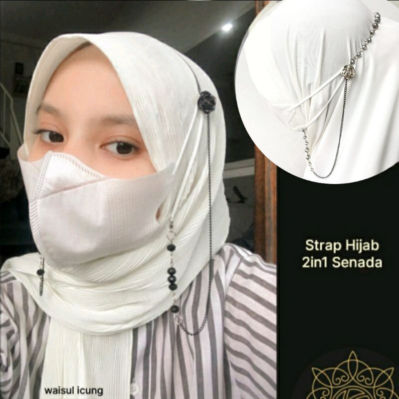 Strap Kalung Pengait Tali Masker Dengan Konektor senada 2in1 Hijab