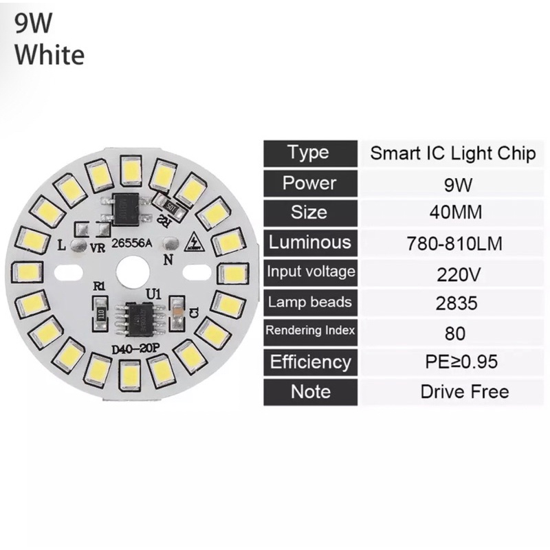 DIY Lampu LED Bulb SMD 9W AC220V Input SMART IC Putih LED Bean