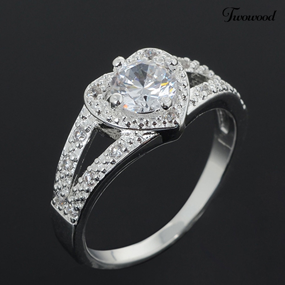 Cincin Sterling Silver 925 Bentuk Hati Aksen Kristal Untuk Wanita