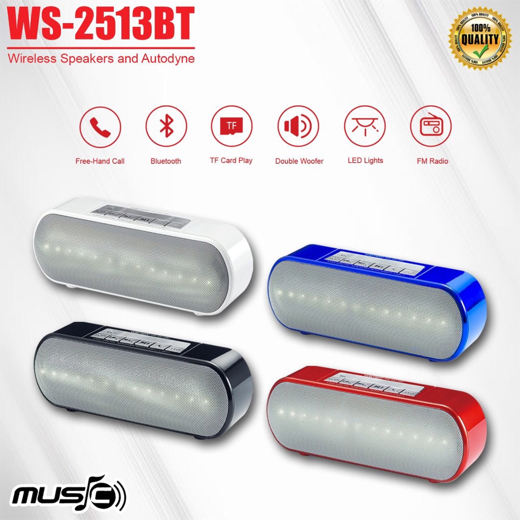 Speaker Bluetooth WSTER WS 2513 BT Speaker Wireless Portable Speaker Aktif LED Flashlight SUPER BASS High Quality