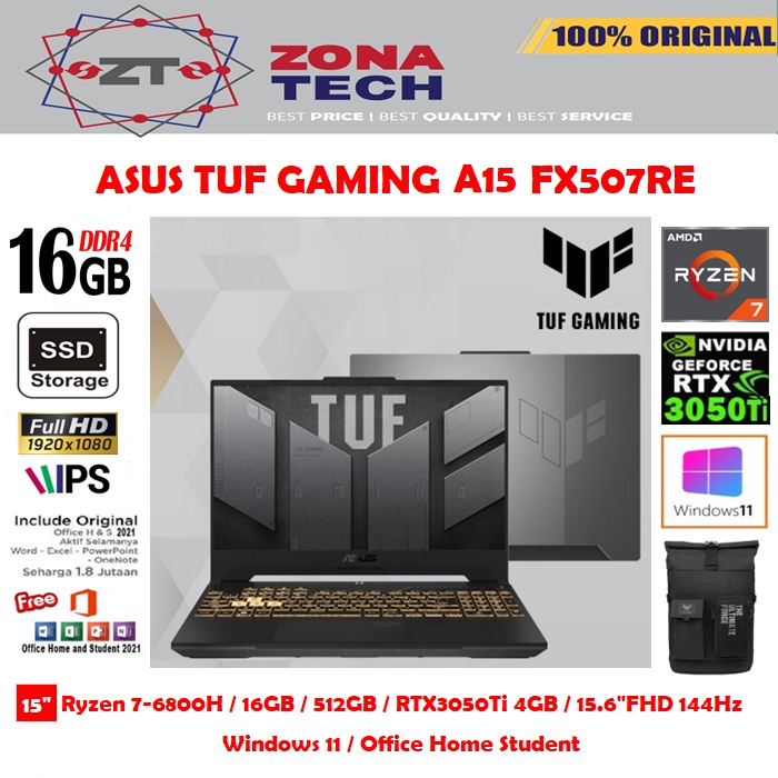 ASUS TUF GAMING A15 FA507RE - RYZEN 7-6800H - 16GB - 512GB SSD - RTX3050Ti 4GB - 15.6&quot;FHD IPS 144Hz - WIN11 - OHS