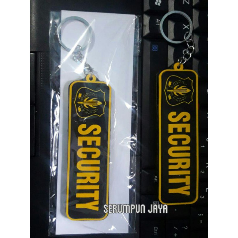 GANTUNGAN KUNCI SECURITY - GANTUNGAN KUNCI SECURITY LOGO KUNING 2 SISI BAHAN PATCH RUBBER