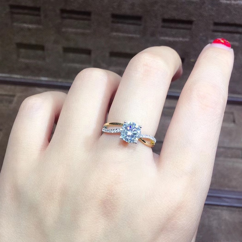 Cincin Wanita Bahan S925 Silver Gold Hias Kristal Berlian Gaya Korea Untuk Pernikahan