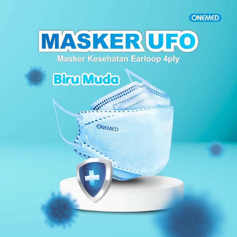 Masker Medis UFO Biru Muda 3D OneMed 4ply Box isi 20pcs