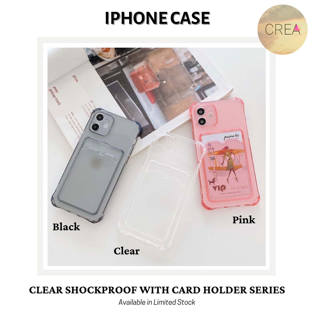 Casing iPhone / iPhone Case / Soft Case - Clear Shockproof Anti Crack Transparan with Card Holder Do
