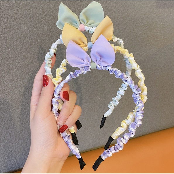 Bando Scrunchie Korea Perempuan Dewasa Pita Motif Kotak Aksesoris Rambut Bandana kualitas terbaik AK208