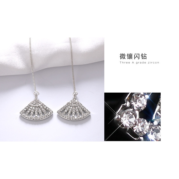 Sterling silver jarum Korea halus panjang anting-anting berbentuk kipas wanita rumbai anting-anting