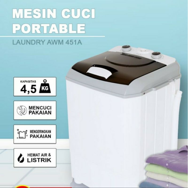 mesin cuci portable ARASHI AWM 452A - 451A - 4.5 liter - mesin kuat - garansi 2 tahun