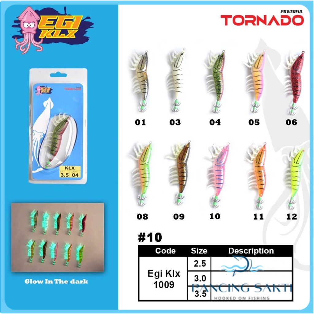 Lure Umpan Pancing Minnow TORNADO Shrimp Lure EGI KLX GID Udang Umpan Cumi Nyala Menyala Glow In The