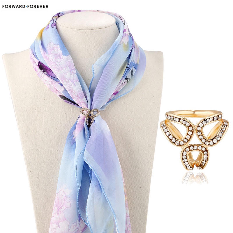 Women's Fashion Flower Faux Crystal Rhinestone Scarf Ring Buckle Clip M40006