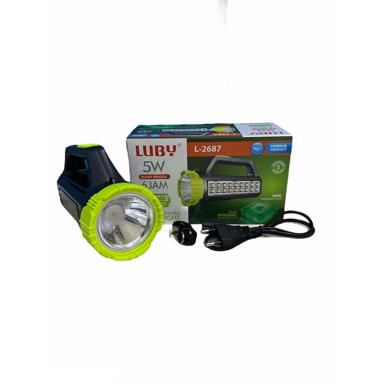 Luby Senter LED Super Terang 2in1 L2687 5W + Light SMD 18 LED PUTIH Rechargeable 500 Meter 6 JAM