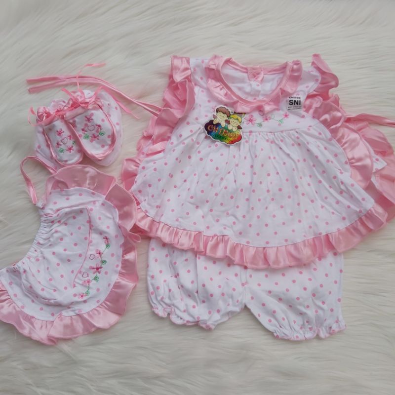 Baju Setelan Charlotte set dress lucu topi sepatu  fashion anak bayi newborn cewek Terlaris Baru Lahir