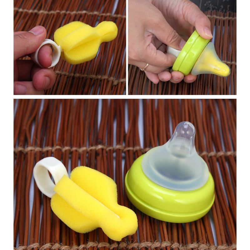 sikat dot bayi / sponge kuning mini / sikat pembersih dot bayi