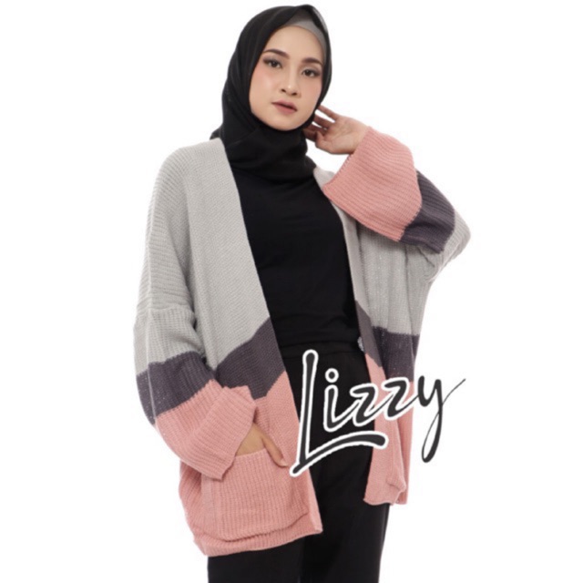 Lizzy - OVERSIZED CARDIGAN PASTEL GREYISH ARMY MIX PREMIUM