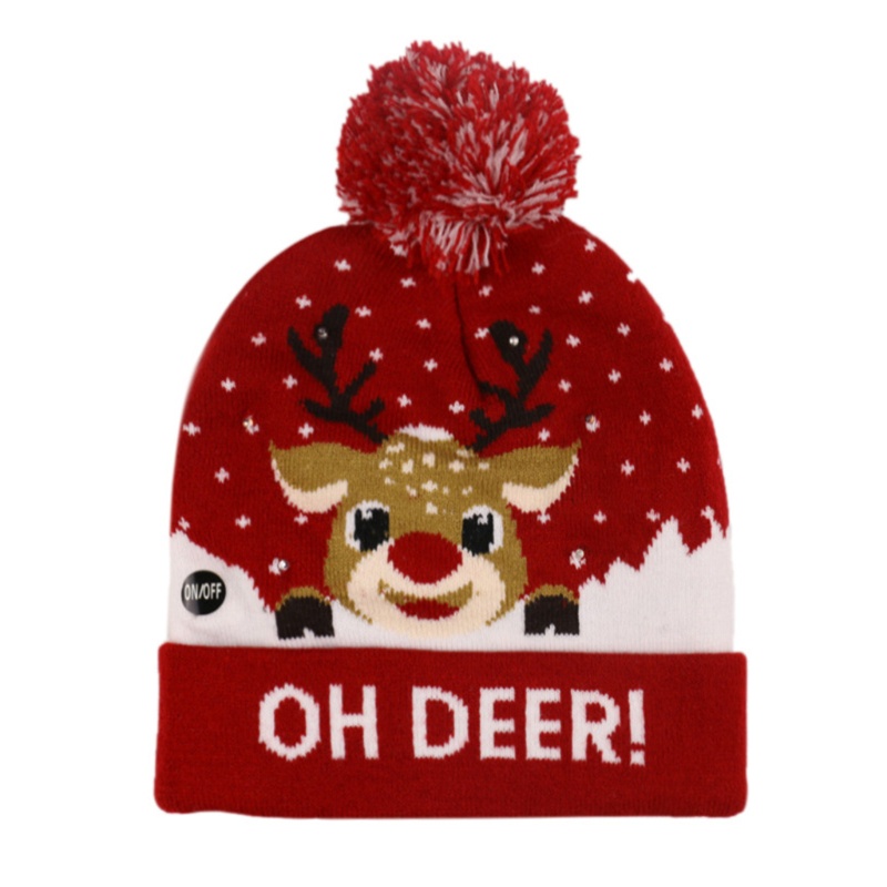 Topi Beanie Bahan Wol Rajut Desain Rusa Snowman Dengan Lampu LED Untuk Pesta Natal Halloween