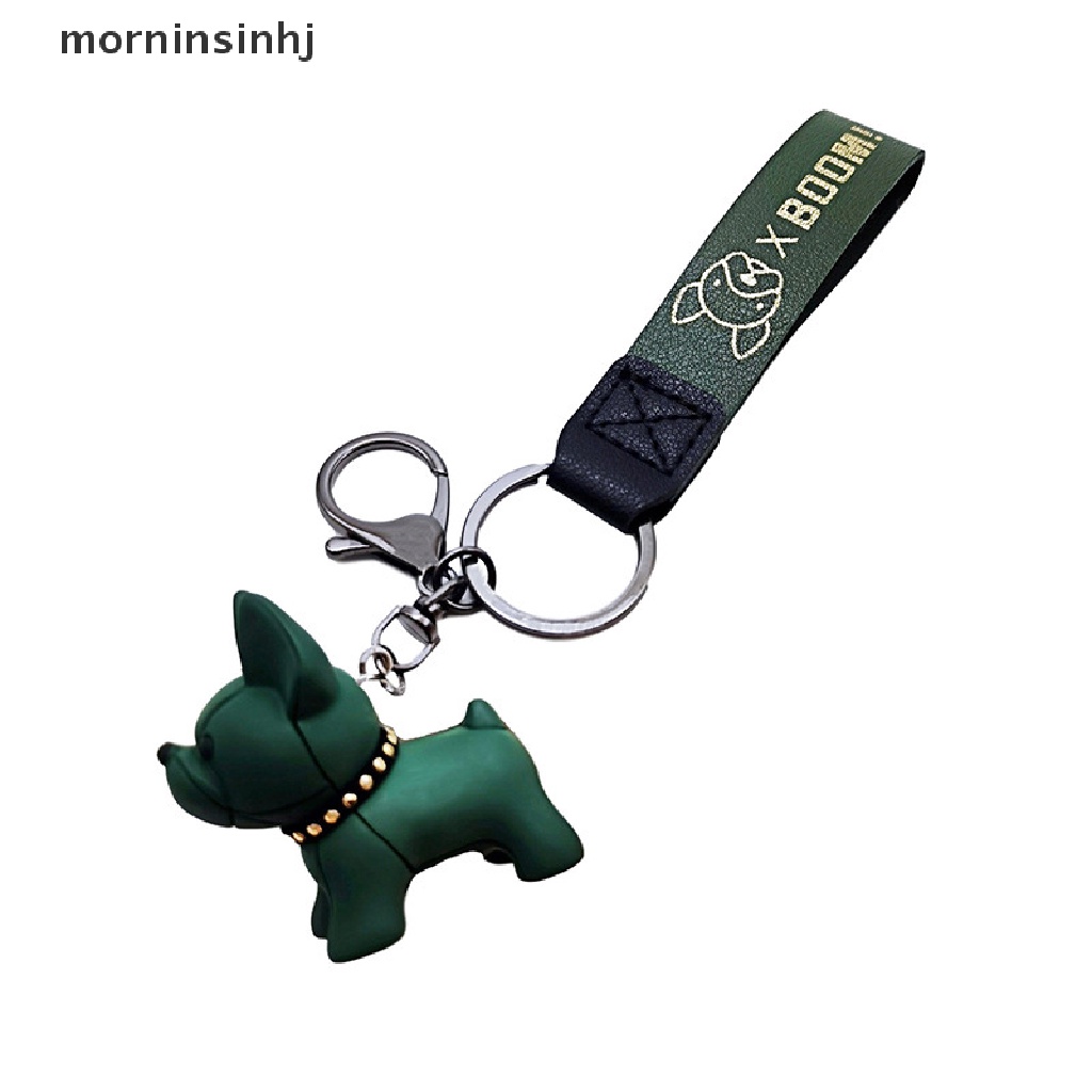 Mornin 1pc Gantungan Kunci Bentuk Anjing French Bulldog Bahan Kulit Pu