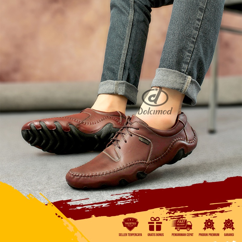 DCMD X LIGU - Sepatu Pantopel Formal Bahan Kulit Sapi Asli Ukuran 39 - 43 Warna Cokelat Hitam Kualit