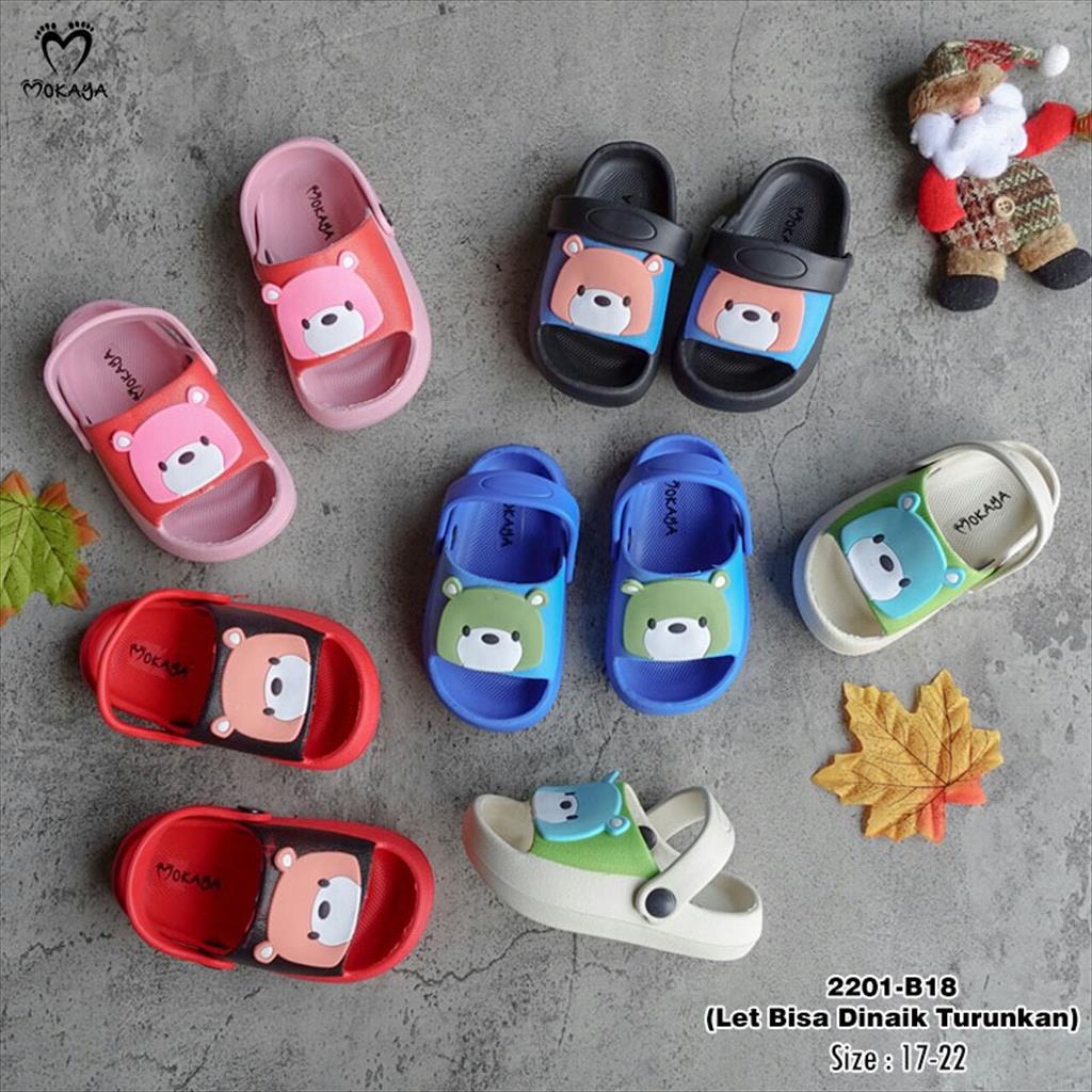 Sandal Let Slop Jelly Anak Baby Cewek Cowok Ban Bear Cute (Let Bisa Naik / Turun) Keren Import Mokaya / Size 17-22 (2201-B18)