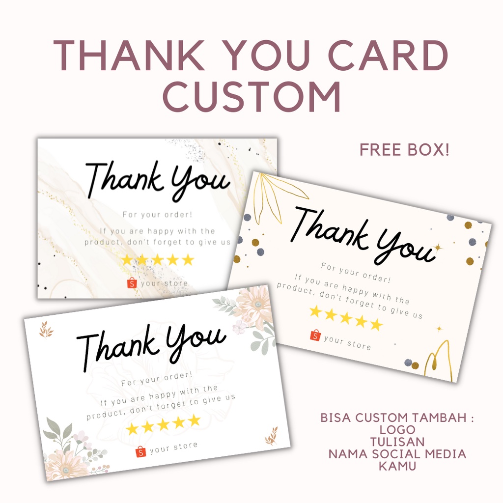 [9x5,5] Thank You Card Online Shop Kartu Ucapan Terimakasih Olshop Custom FREE BOX