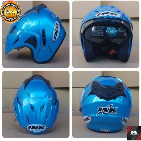 Helm ink Cx22 Jp8 half face T1 Double Visor biru muda Replika terbaru