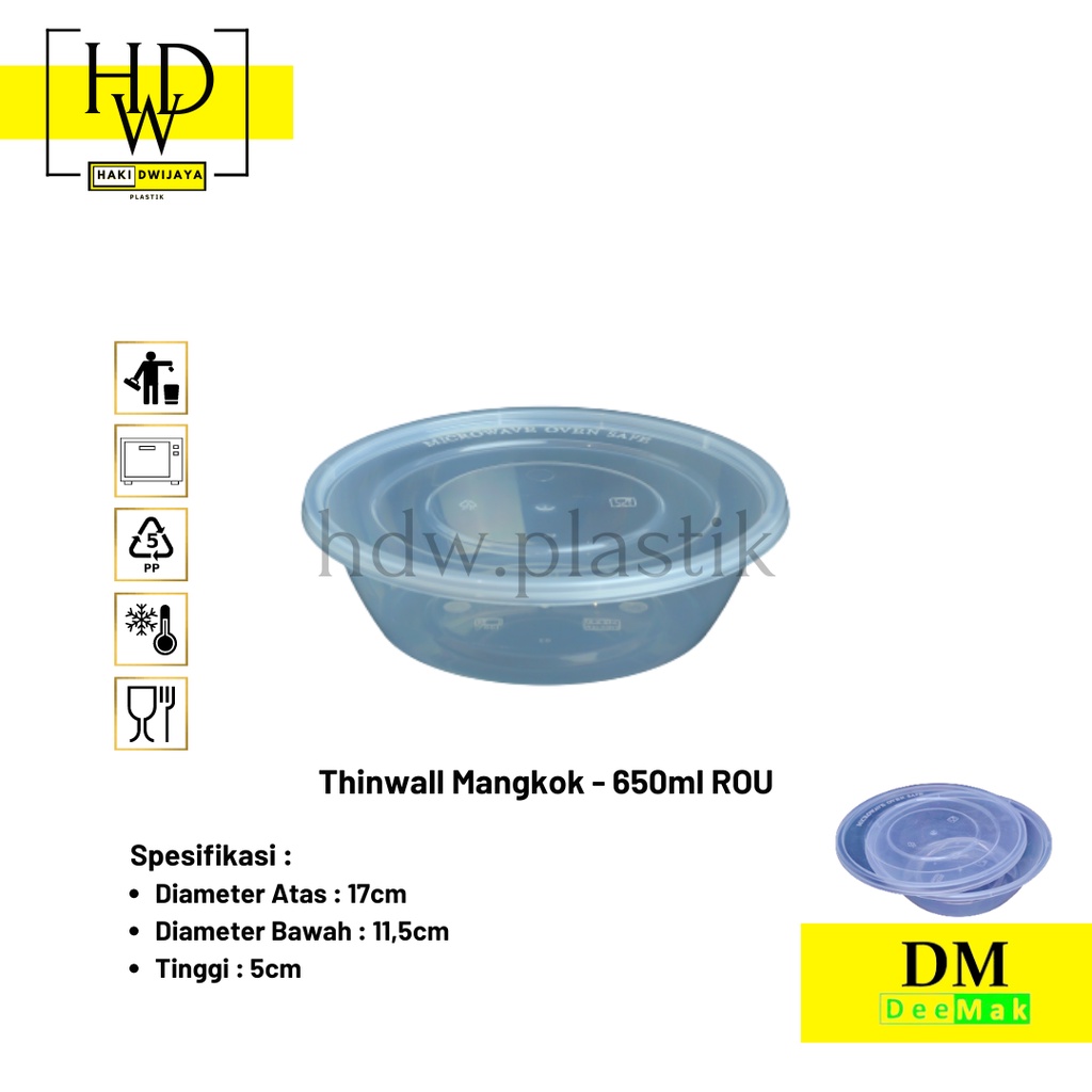 DM Thinwall Food Container / Tepak Makan / Kotak Makan 650ml ROU Mangkok