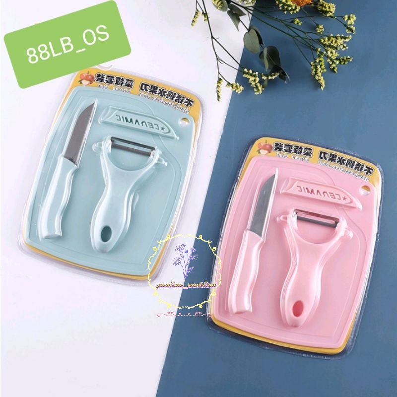 TERMURAH SURABAYA Pisau Set 3 in 1 Talenan Set Knife Set Peeler Buah TELENAN WARNA ACAK