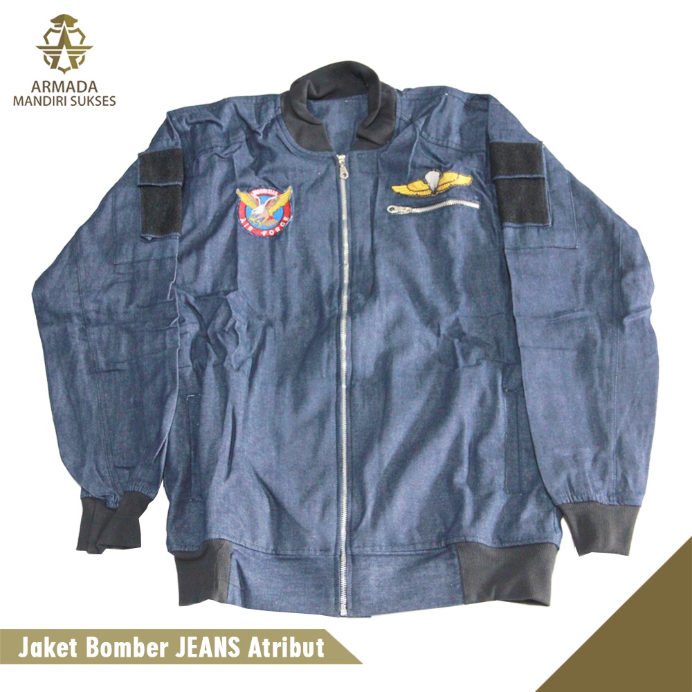 Jaket Bomber Denim Atribut - Jaket AU Denim Velcro