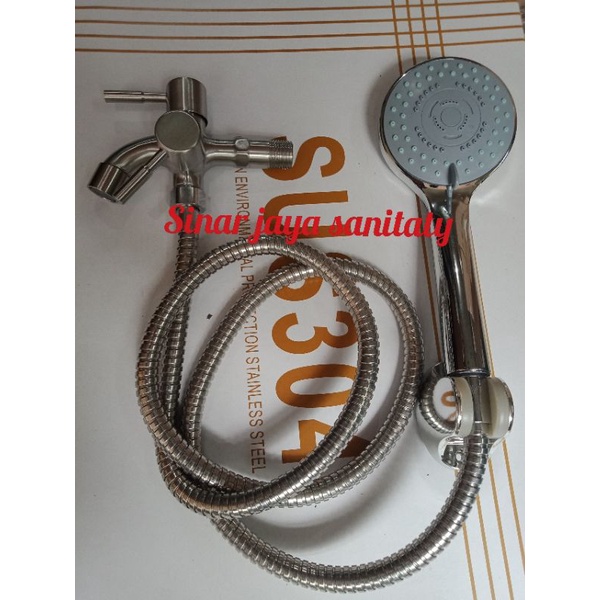 Paket hand shower stainless / hand shower stainless + kran cabang