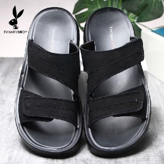 Sandal Pria Kulit Asli Kasual Slippers Bahan Original Santai Antislip Sepatu Sandal Slide Casual