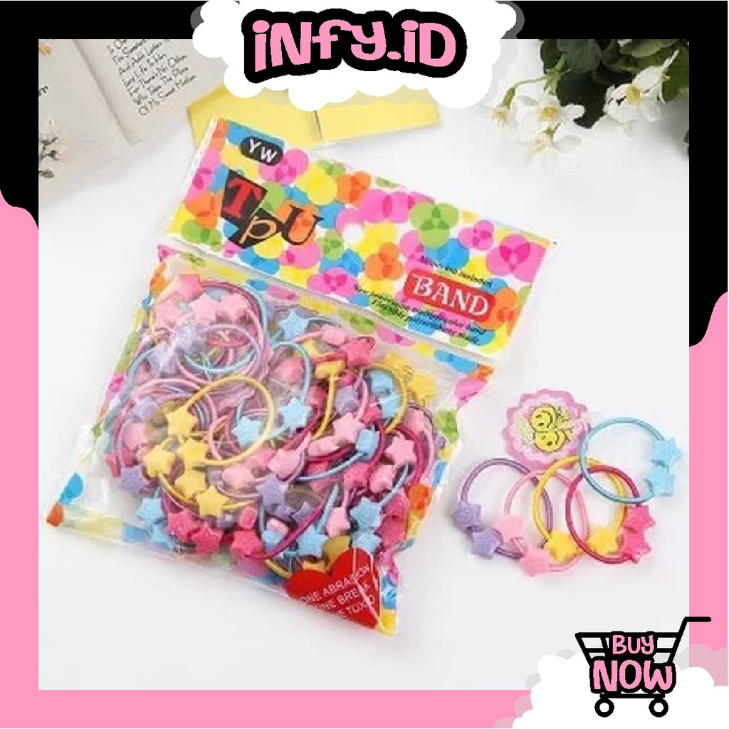 INFY - Ikat Rambut Anak Anak Karakter isi 50pc PerPack Karet Ikat Rambut Rambut Headband R201