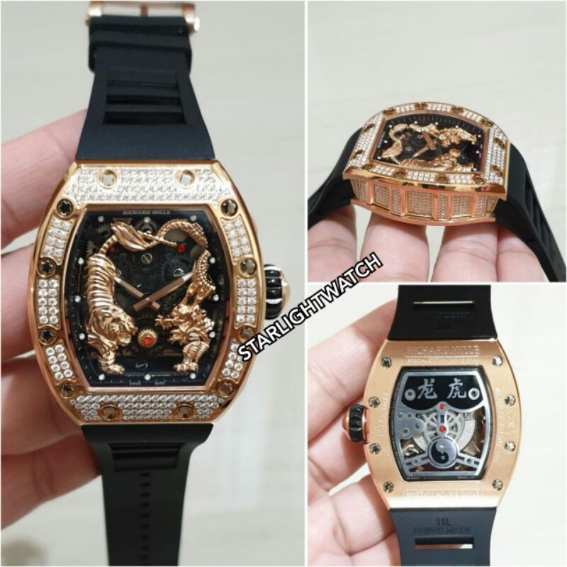 JAM TANGAN PRIA RM AUTOMATIC MESIN SWISS BODY ROSEGOLD RING PERMATA