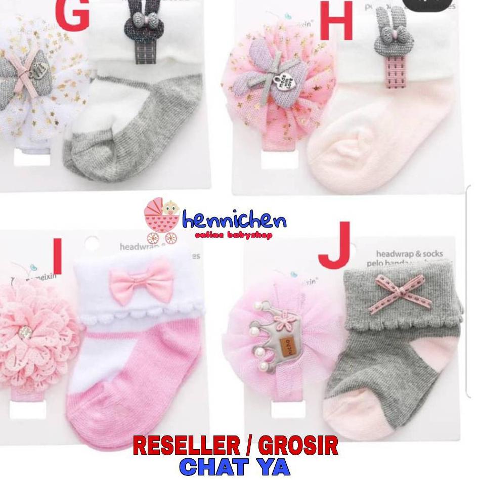 Spesial Minggu Ini Kaos Kaki Bandana Set Cantik Lucu Fashion 0-12 bulan