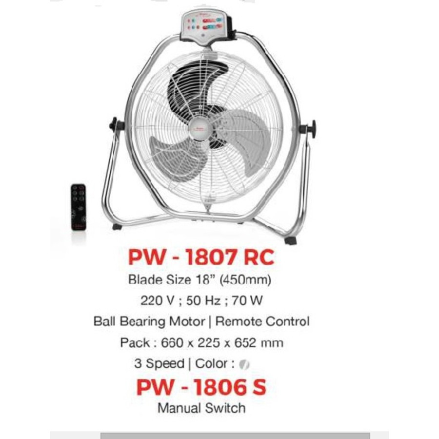 MASPION Kipas Angin Floor Fan 18&quot; Power Fan PW 1807 RC - Garansi Resmi 1 Tahun