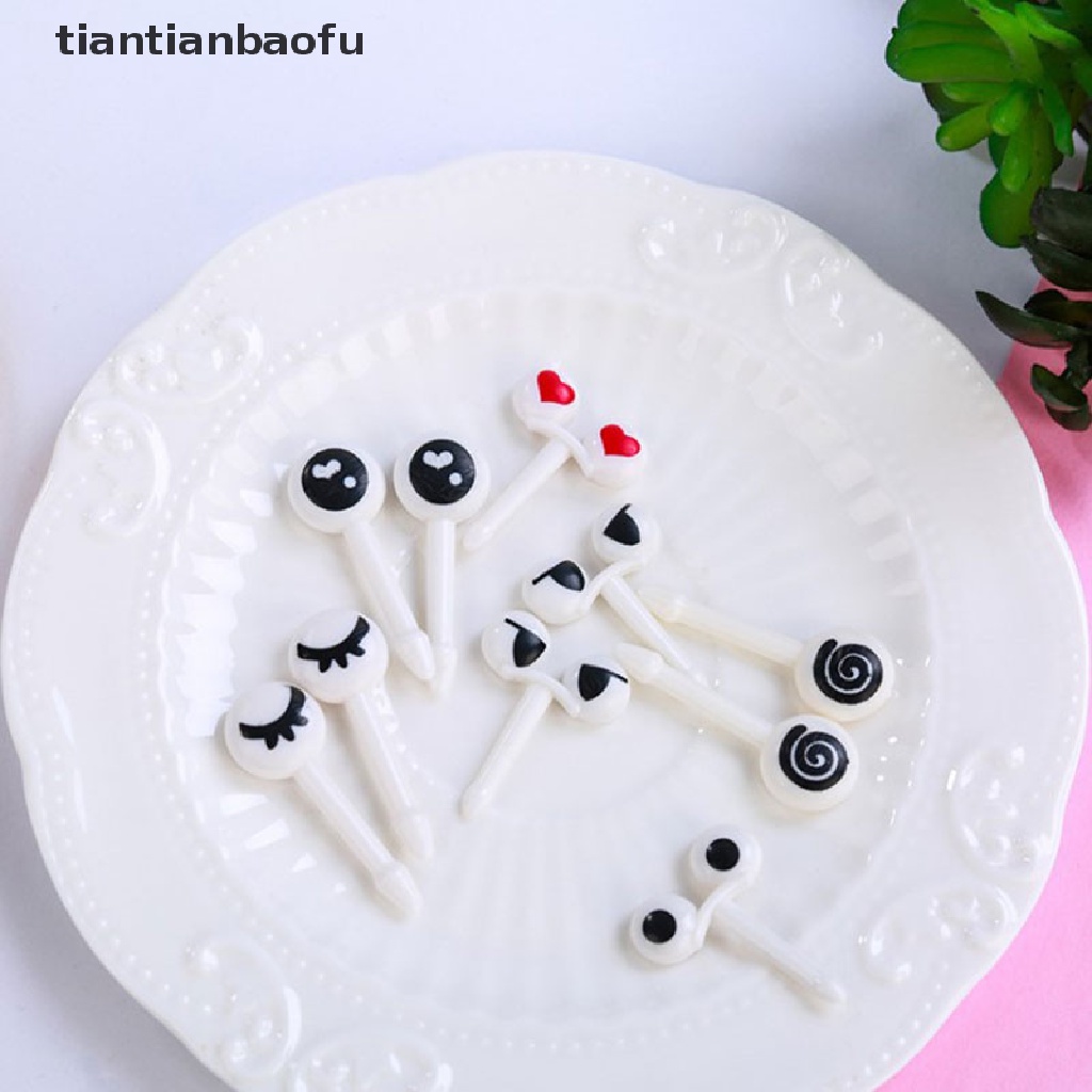 [tiantianbaofu] 10Pcs/Set Mini Skewers Cute Cartoon Eyes Kawaii Lunch Bento Box Food Fruit Fork Boutique