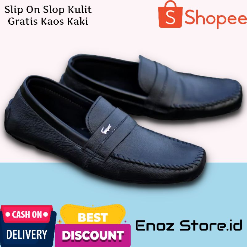 ENOZ X SLIM - Slop Kasual Formal Pria Sepatu Slip On Pansus Cowo Kulit Asli Casual Kerja Formal Santai Murah Terbaru Keren Gaya