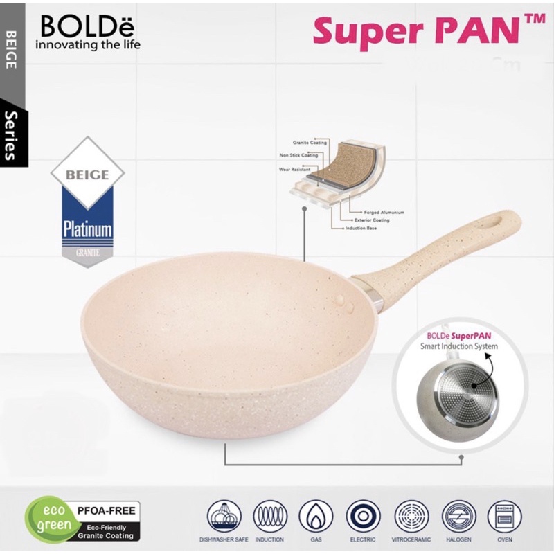 [ BoLDe ] Superpan Wok / Wajan Bolde 24 , 26 , 28 CM- Granite Coating