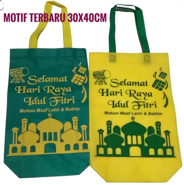 Goodie bag Tas Lebaran Spond Bon Idul Fitri Ukuran Besar Jumbo 38x40cm dengan Alas Tapak Bawah