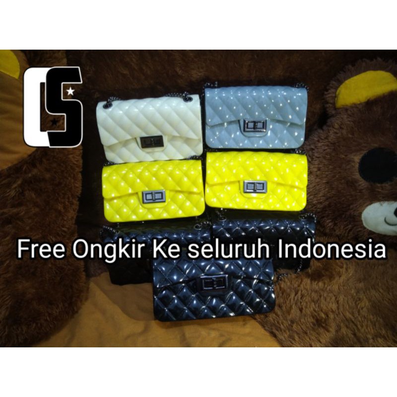 TAS IMPORT JELLY GLOSSY RANTAI HITAM UK18