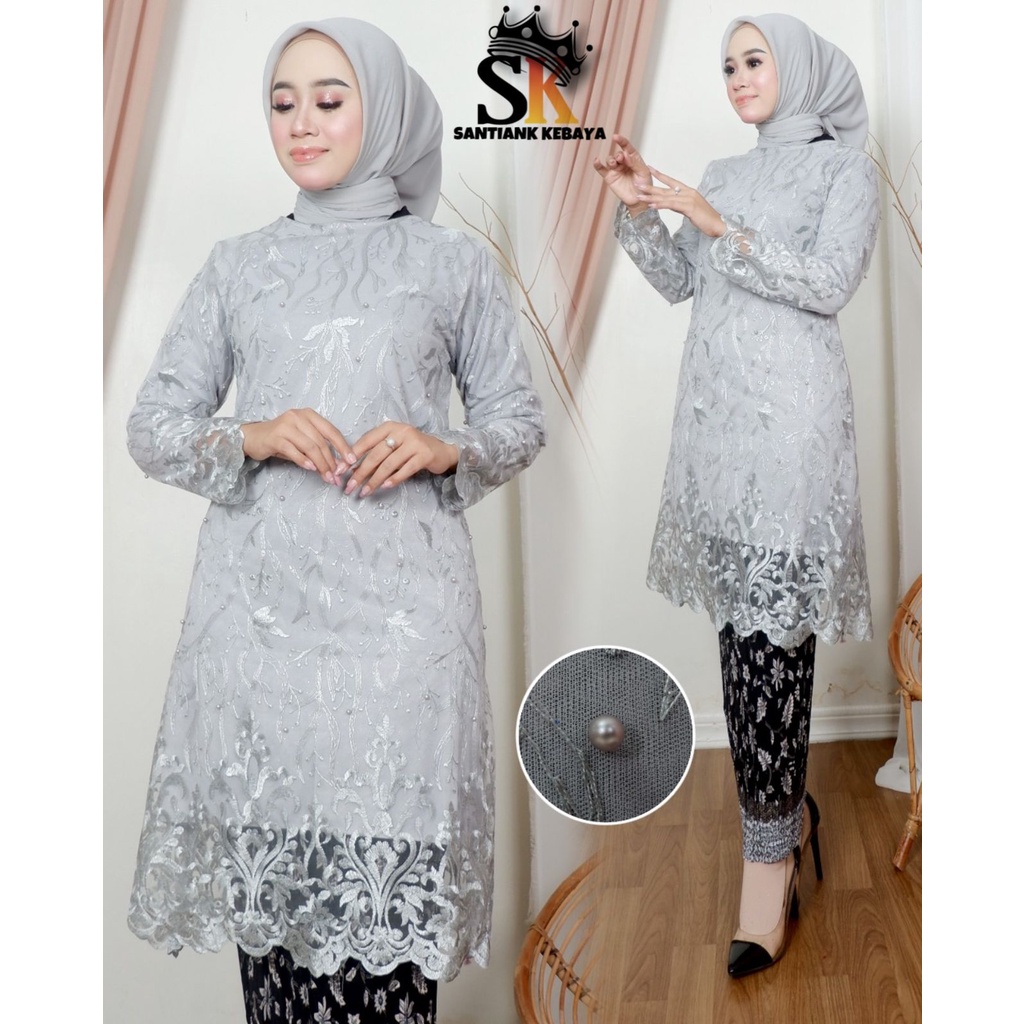 Setelan Kebaya Tunik Tulle Modern Dress Pesta Wisuda Kondangan Wanita Terbaru Baju Pesta By Santiank kebaya