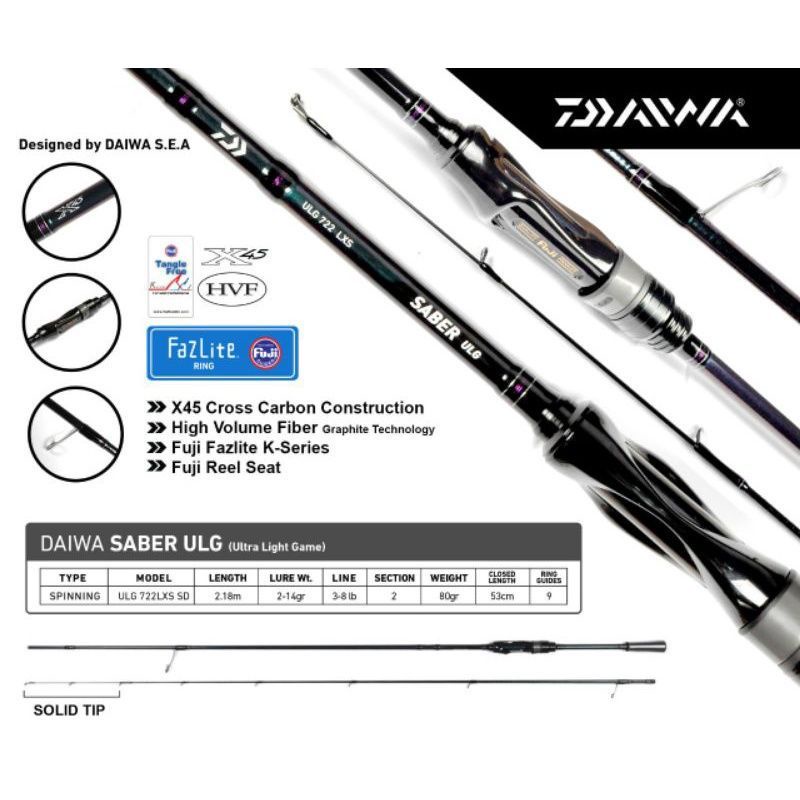 Joran Daiwa Saber ULG 722LX | Ring full Fuji | Sambung 2 | Spinning | Casting | Ringan